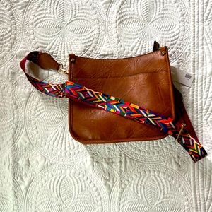 Light Brown Purse with Colorful Strap - New!